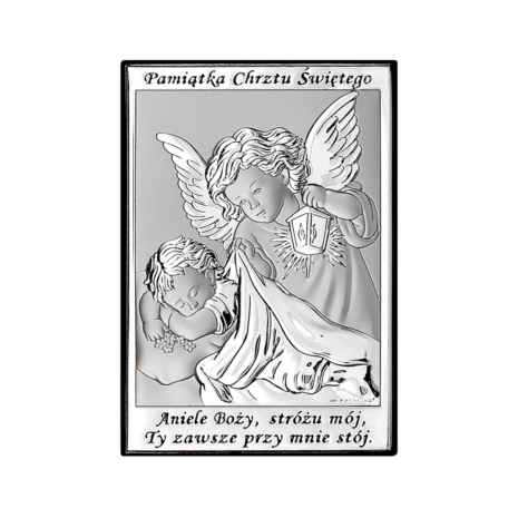 sixsilver jubiler obrazek pamiatka chrztu aniolek posrebrzenie na drewnie